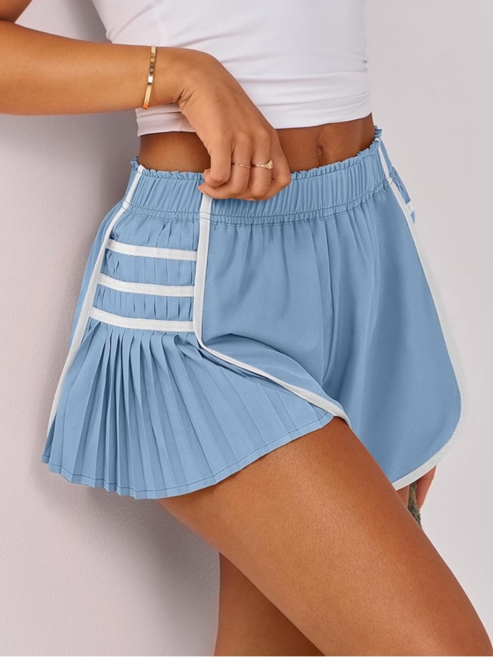 Unbranded Women’s Flowy Pleated Light Blue Running Athletic Shorts Estimated Med